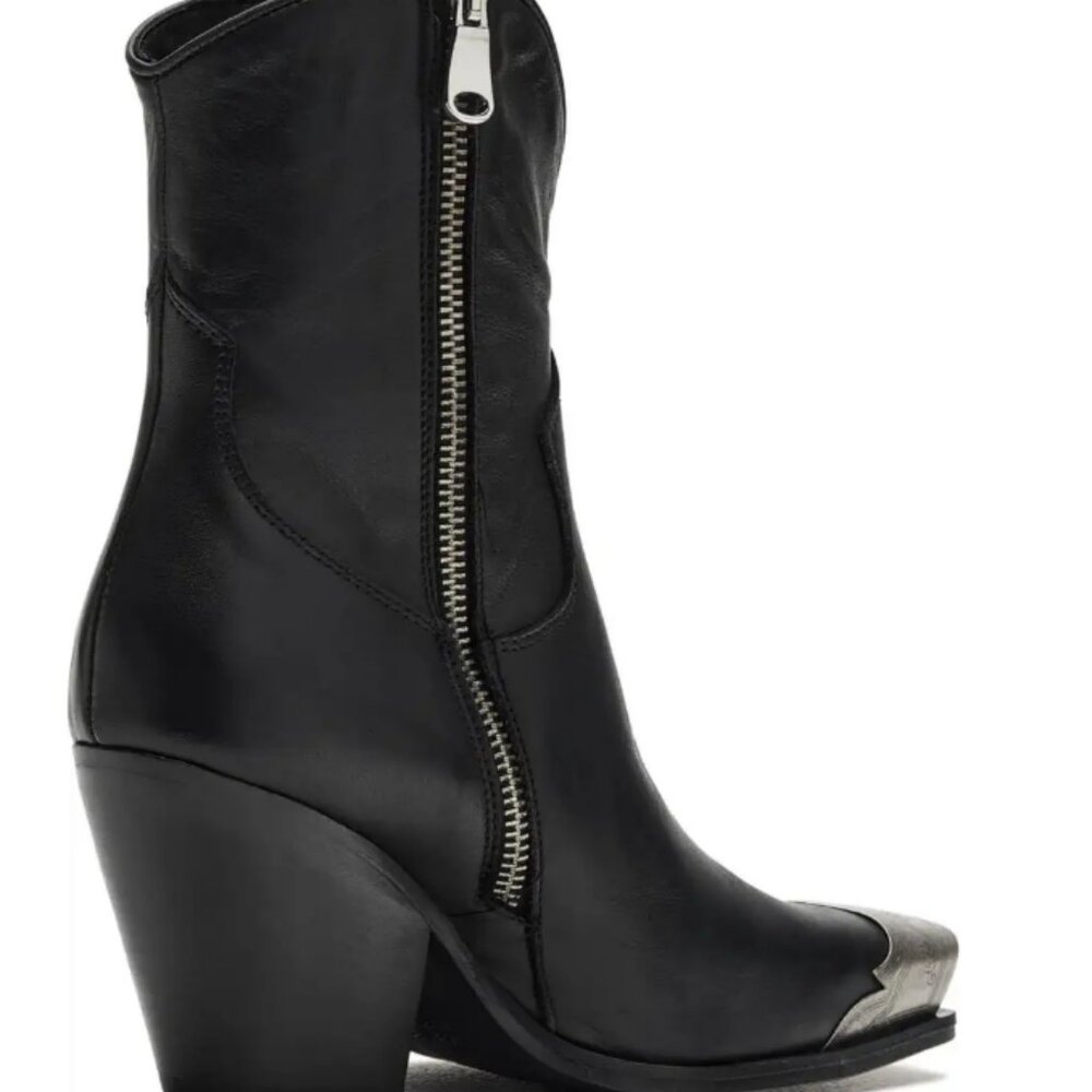 Free People Western Leather Black Bootie Size 36.5 - Picture 4 of 7